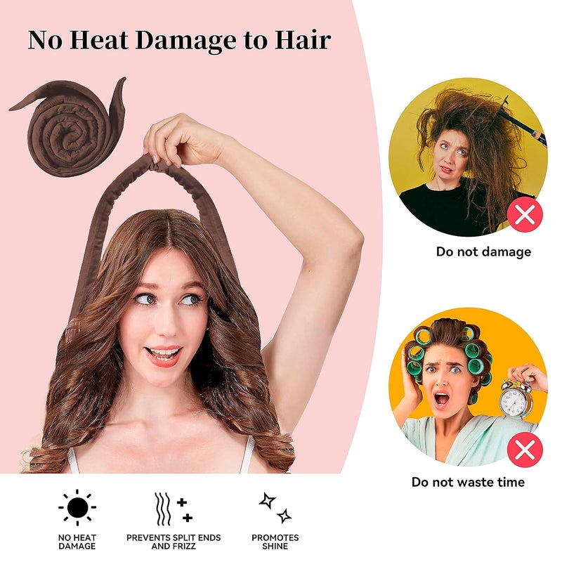 Flylipu Heatless Curling Rod Headband, Upgraded 60" Extra Long Soft Hair Curlers to Sleep In, No Heat Curls for All Hair Types, Hair Wrap Curls Styling Kit for Girls (Brown, 1 Count) - Image 3
